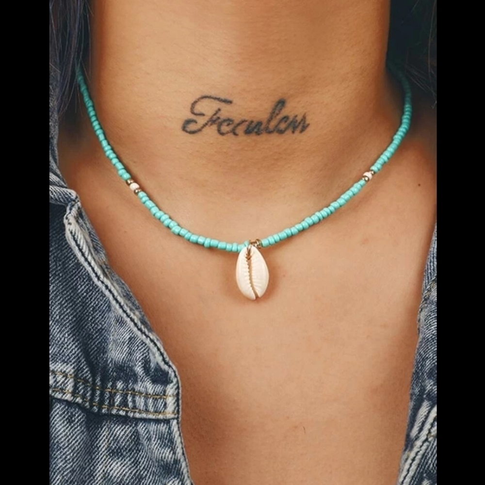 Blue Mini Bead and Puka Shell Necklace